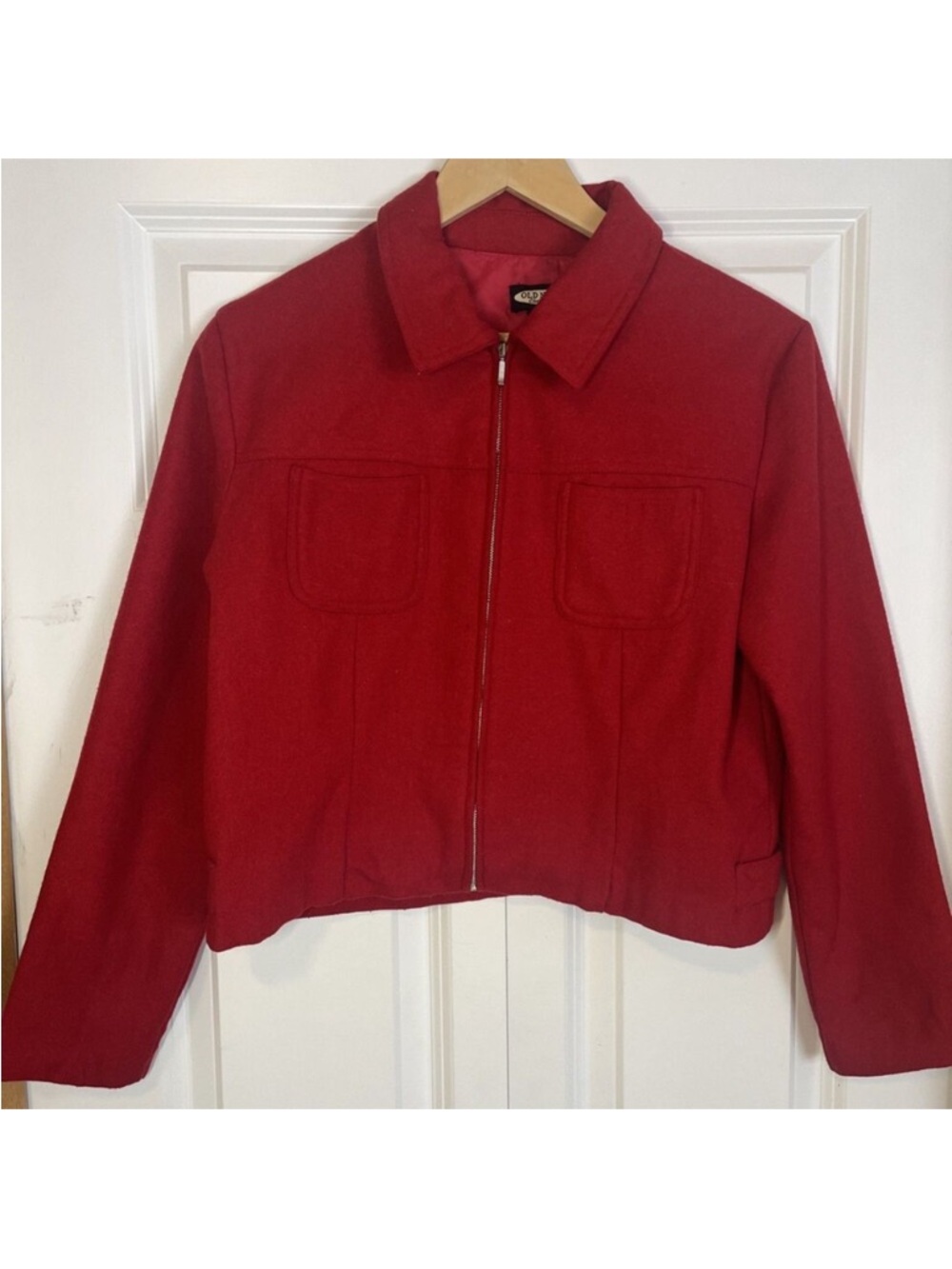 Vintage Old Navy Red Wool Blend Full Zip Boxy Jacket Preppy Dry Clean Size Small